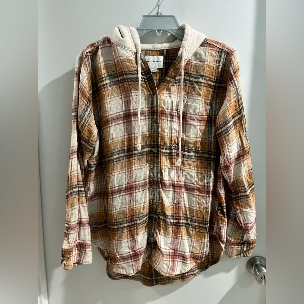 American Eagle Outfitters Plaid Flannel Hooded Shirt, OVERSIZED, size small - Picture 6 of 12